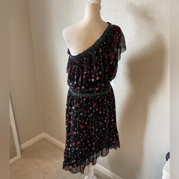 Joie Hafsa One Shoulder Silk Floral Dress Size Small Black Red Pink - Picture 4 of 9
